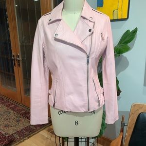 Neiman Marcus pink leather motorcycle jacket.